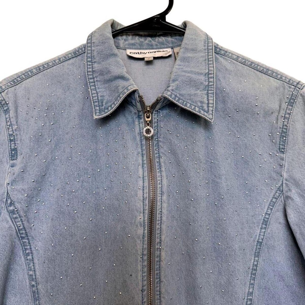 Vintage Women denim jean‎ jacket rhinestone